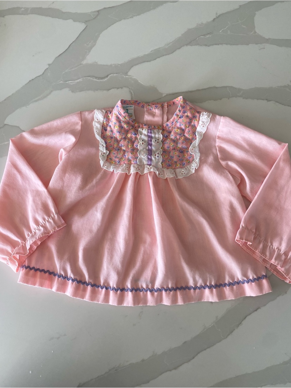 Vtg 70s 80s Toddle Time JCPenney Pink Floral Cotton Lace Collar Long Sleeve Top